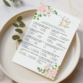 Blush pink floral baby trivia baby shower game