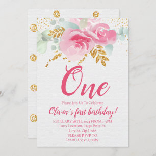 Blush Pink Floral Baby's First Birthday Invitation