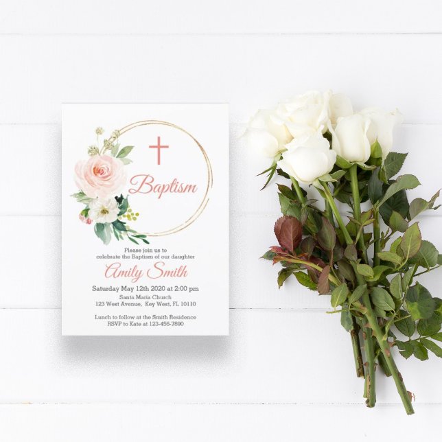 Blush Pink Floral Baptism Invitation (Creator Uploaded)