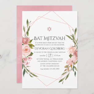 Blush Pink Floral Bat Mitzvah Invitation