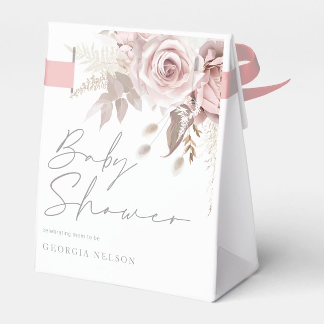 Blush Pink Floral Beautiful Baby Shower Favor Box (Back Side)