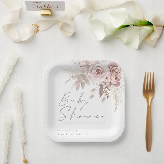 Blush Pink Floral Beautiful Baby Shower Paper Plate (Wedding)