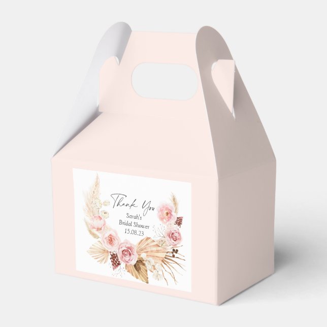 Blush Pink Floral Boho Pampas grass Bridal Shower Favor Box (Front Side)