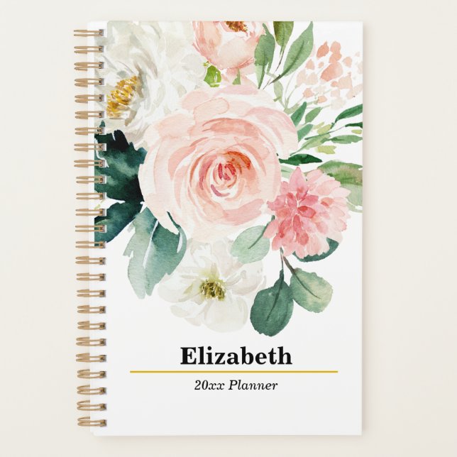 Blush Pink Floral Boho Yearly Monthly Weekly Plan Planner (Front)