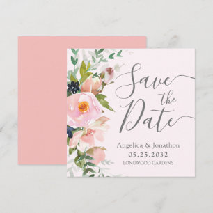 Blush Pink Floral Botanical Grey Save The Date