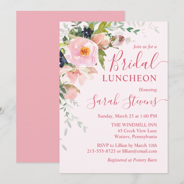 Blush Pink Floral Bouquet Bridal Luncheon Invitation (Front/Back)