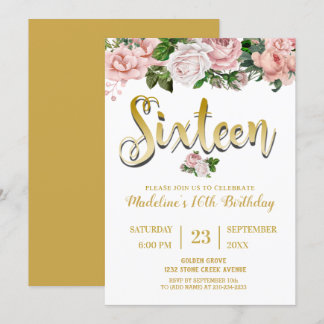 Blush Pink Floral Bouquet | Sweet 16 Invitation
