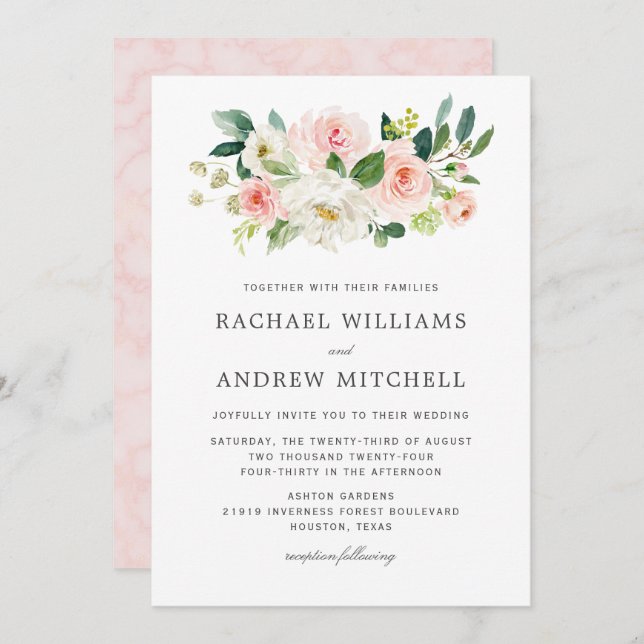 Blush Pink Floral Bouquet Wedding Invitation (Front/Back)