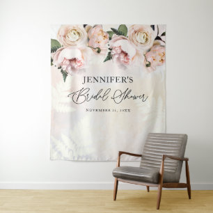 Blush Pink Floral Bridal Shower Backdrop Tapestry