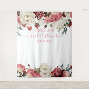 Blush Pink Floral Bridal Shower Backdrop Tapestry