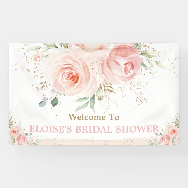 Blush Pink Floral Bridal Shower Backdrop Welcome Banner (Horizontal)