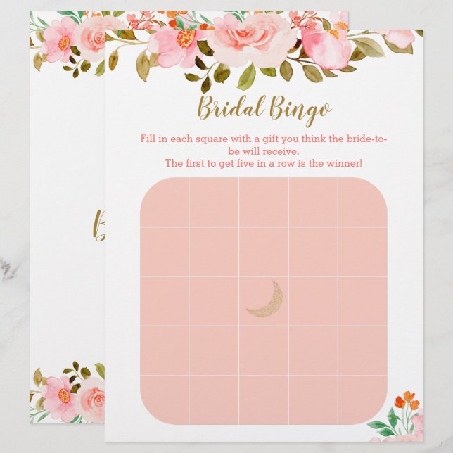 Blush Pink Floral Bridal shower Bingo Game (Front/Back)