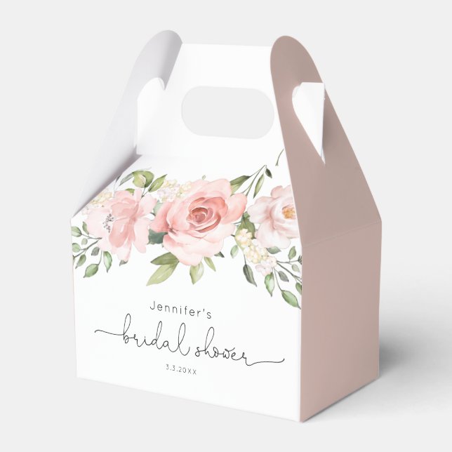 Blush pink floral bridal shower favor box (Front Side)