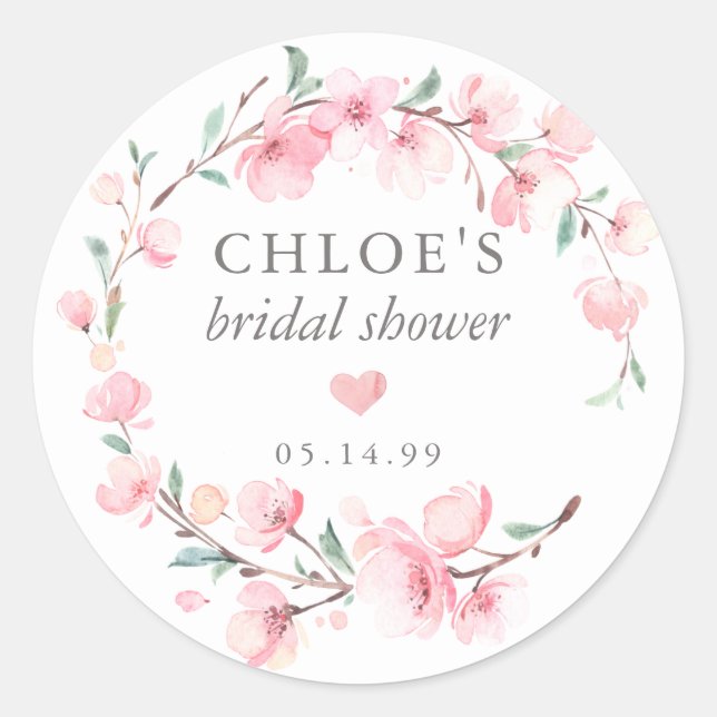 Blush Pink Floral Bridal Shower Favour Classic Round Sticker (Front)