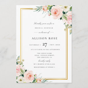 blush pink floral bridal shower invitation