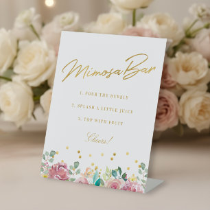 Blush Pink Floral Bridal Shower Mimosa Bar Pedestal Sign