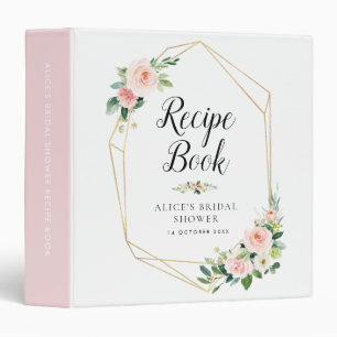 blush pink floral bridal shower recipe book binder