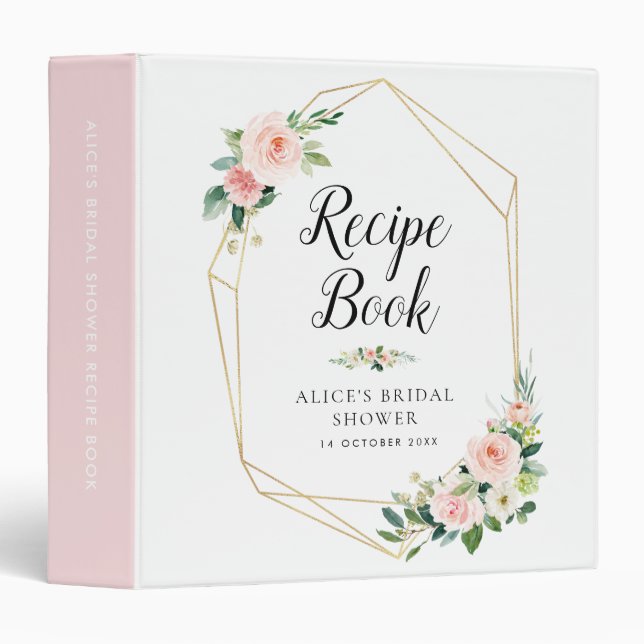 blush pink floral bridal shower recipe book binder (Front/Spine)