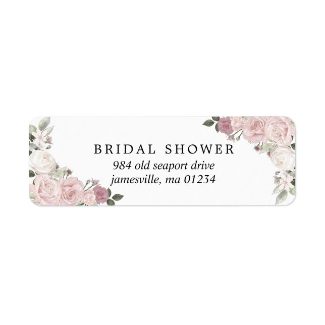 Blush Pink Floral Bridal Shower Return Address (Front)