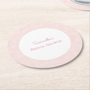 Blush Pink Floral Bridal Shower Round Paper Coaster