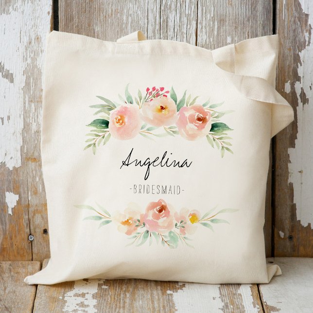Blush Pink Floral Bridesmaid Personalized Tote Bag (Creator Uploaded)