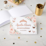 Blush Pink Floral Butterflies Quince XV Rose Gold Guest Book<br><div class="desc">Cherish your special day for the years to come with this luxe customized real foil guest book. Featuring enchanting soft blush pink roses, a rose gold princess crown and fluttering butterflies. Personalize it with your details easily and quickly, simply click the "Edit Using Design Tool" button to modify the text,...</div>