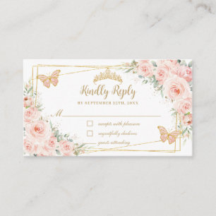 Blush Pink Floral Butterflies Quinceañera RSVP Enclosure Card