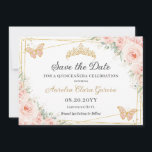Blush Pink Floral Butterflies Quinceañera Sweet 16 Save The Date<br><div class="desc">Personalize this lovely save the date card with your own wording easily and quickly. Simply click the Edit Using Design Tools button to further edit the text, wording, font style, font size, font colour, add more text, move or remove some images. The butterflies and crown are movable, resizable, multipliable and...</div>