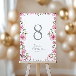 Blush Pink Floral Butterflies Quinceañera  Table Number