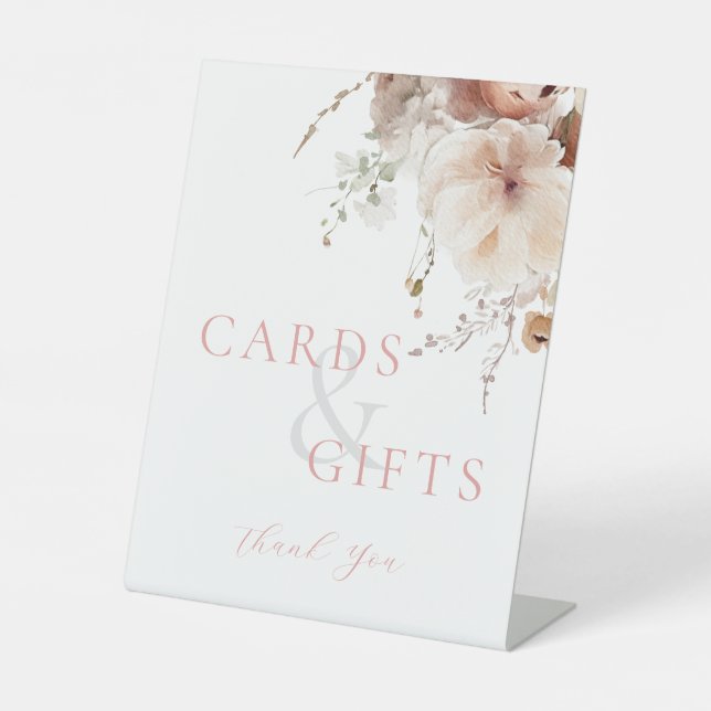 Blush Pink Floral Cards And Gifts Wedding Pedestal Sign (Front)