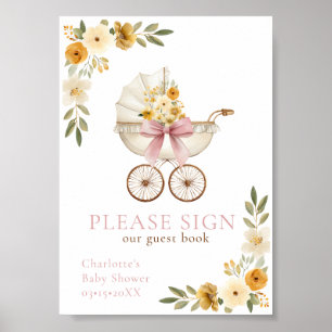 Blush Pink Floral Carriage Guest Book Sign