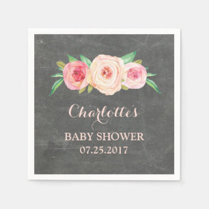 Blush Pink Floral Chalkboard Baby Shower Napkin