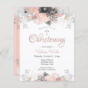 Blush Pink Floral Christening Budget Invitations