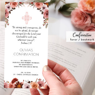 Blush Pink Floral Confirmation Bookmark Favour Thank You Card