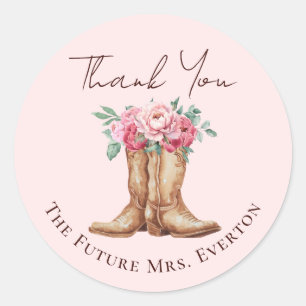 Blush Pink Floral Cowgirl Bridal Shower Thank You Classic Round Sticker