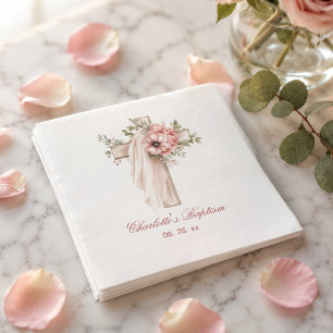 Blush Pink Floral Cross Baptism Napkin