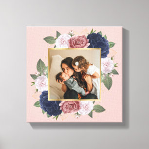 Blush Pink Floral Custom Family Photo On Canvas