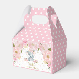 Blush Pink Floral Cute Elephant Birthday Thank You Favor Box