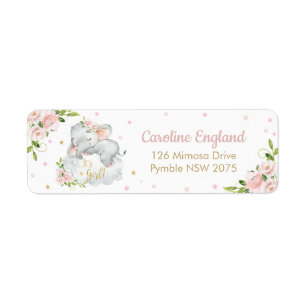 Blush Pink Floral Cute Elephant Return Address
