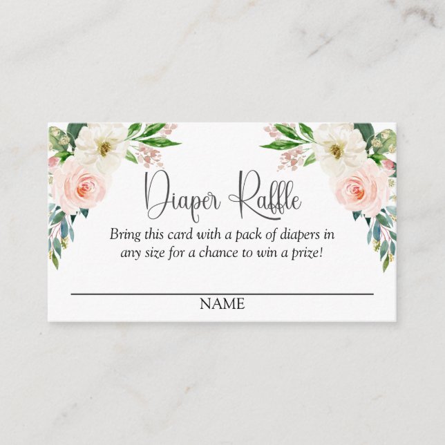 Blush Pink Floral Diaper Raffle Script Text Enclosure Card (Front)