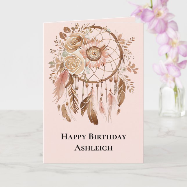 Blush Pink Floral Dream Catcher Birthday Card (Orchid)