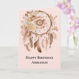 Blush Pink Floral Dream Catcher Birthday Card