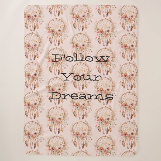 Blush Pink Floral Dream Catcher Sherpa Blanket (Front)