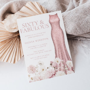 Blush Pink Floral & Dress 60th Birthday Party Invitation