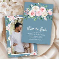 Blush Pink Floral Dusty Blue Photo Wedding
