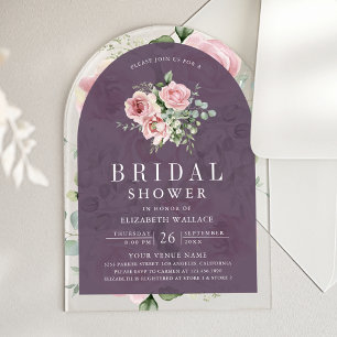 Blush Pink Floral Dusty Purple Bridal Shower Acrylic Invitations