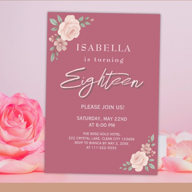 Blush Pink Floral Eighteenth Birthday Invitation  (Creator Uploaded)