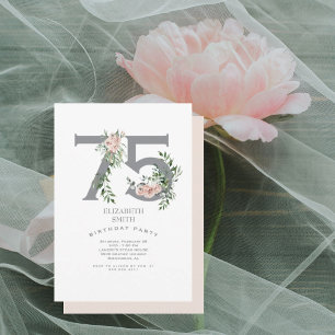 Blush Pink Floral Elegant 75th Birthday Party  Invitation