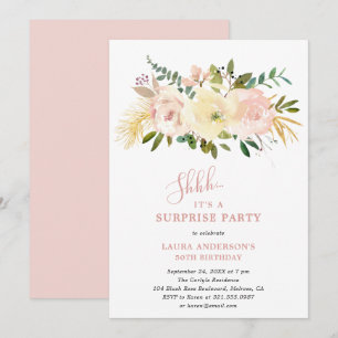 Blush Pink Floral Elegant Birthday Party Invitation