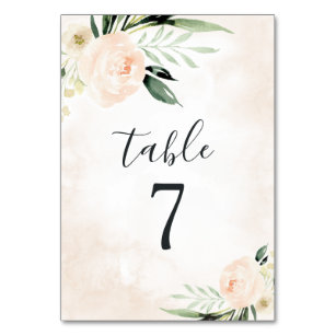 Blush Pink Floral Elegant Champagne Garden Wedding Table Number
